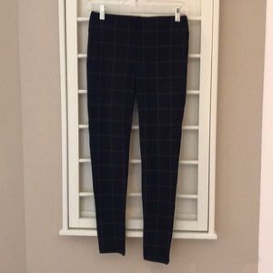 Loft XS Rayon Navy with Burgandy plaid pattern.